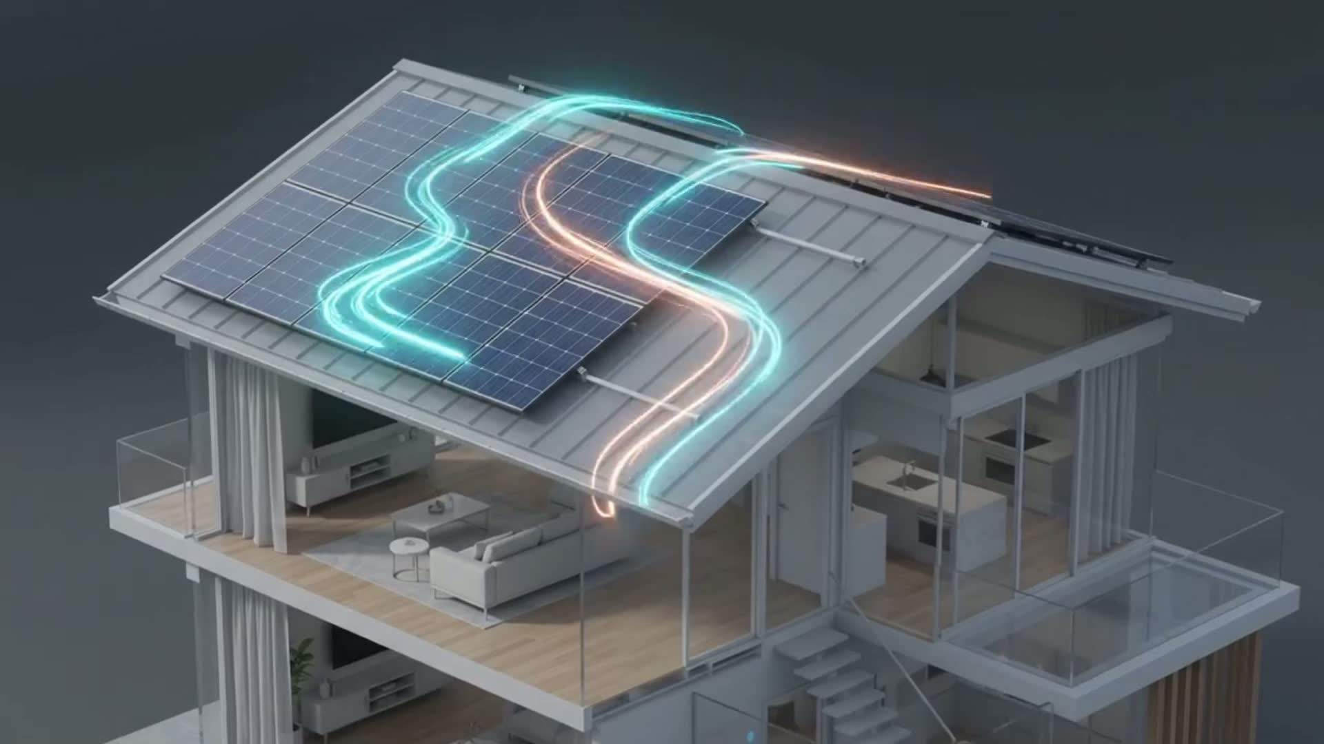 Rumah tinggal dengan sistem PLTS off-grid: panel surya, inverter, dan bank baterai yang bekerja tanpa sambungan PLN.